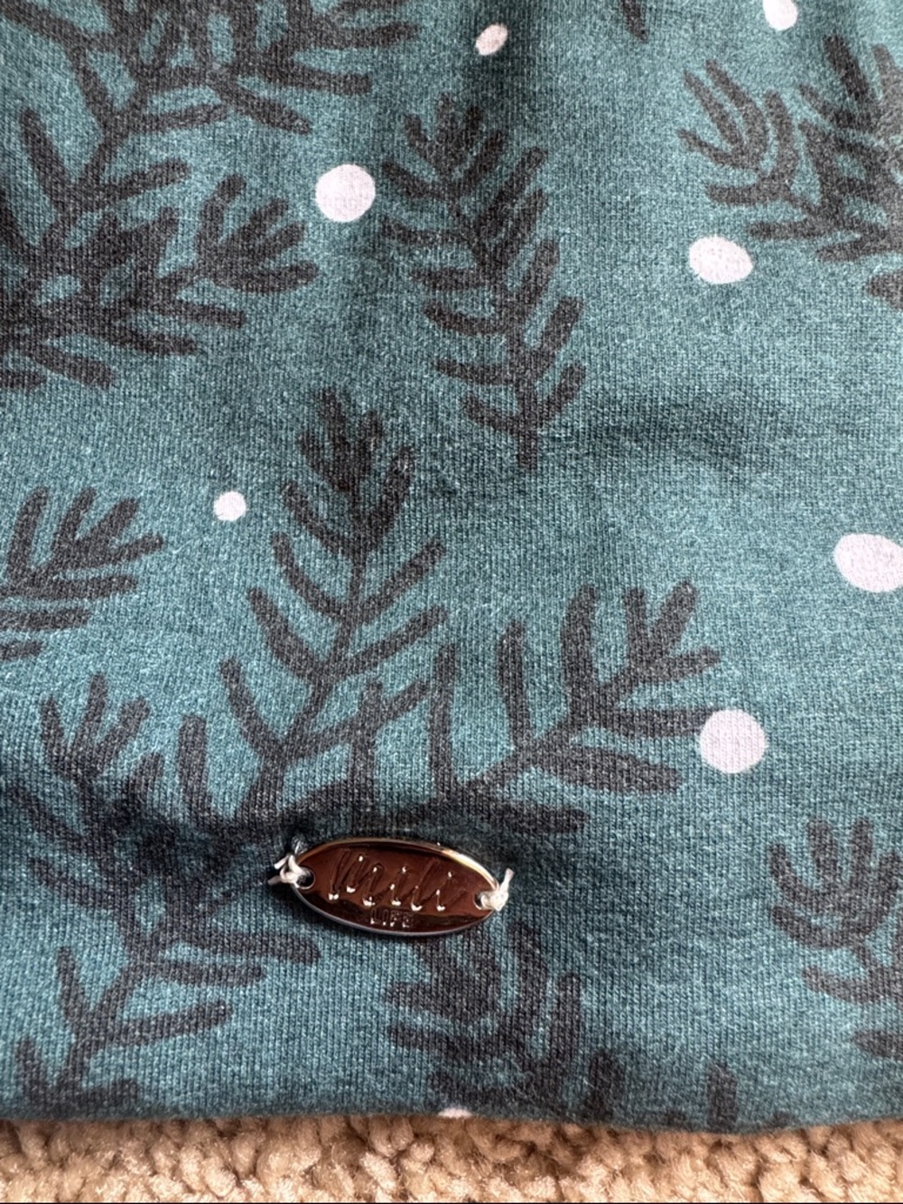 NWOT Teal Pom Beanie Hat with Print - Picture 2 of 4